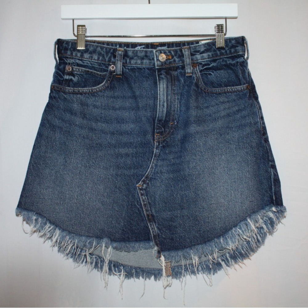 We the Free Skirt Womens 28 Blue Denim Distressed Frayed Country Boho Festival